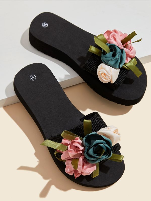 Floral Decor Open Toe Slippers