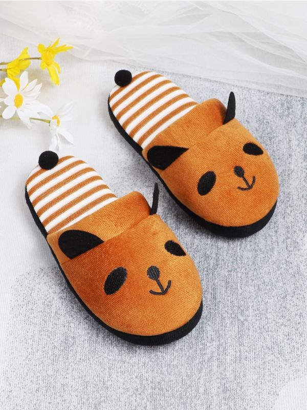 Panda Cartoon Graphic Striped Slippers