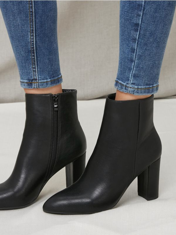 Faux Leather Zip-Up Ankle Booties
