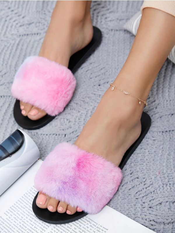 Multicolored Fuzzy Slide Sandals