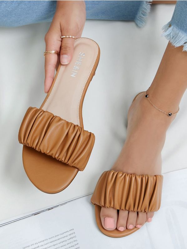 Ruched Open Toe Slip On Sandals