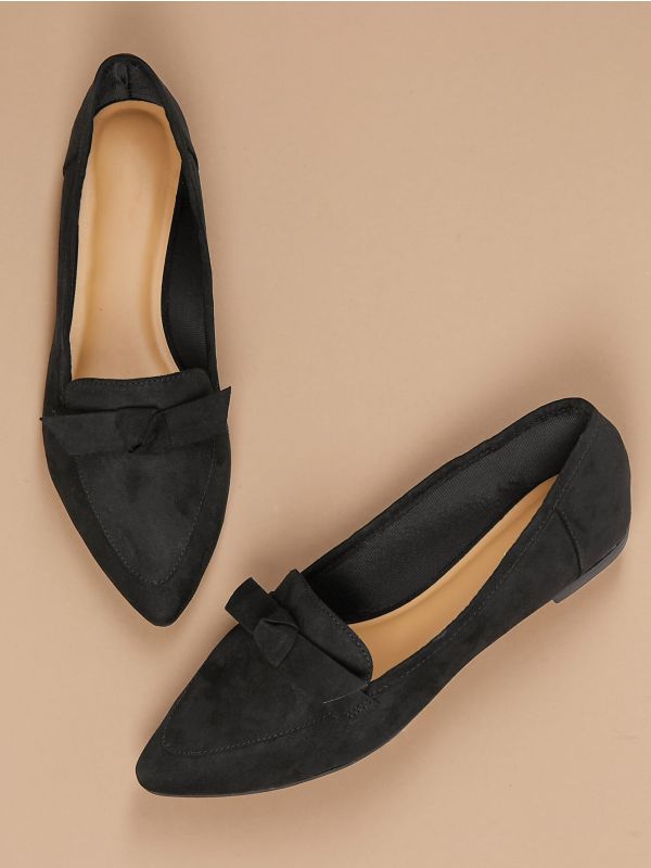 Bow Detail Pointed Toe Slip On Loafers