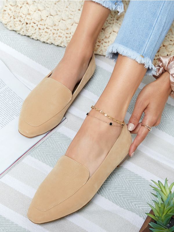 Faux Nubuck Pointed Toe Loafers