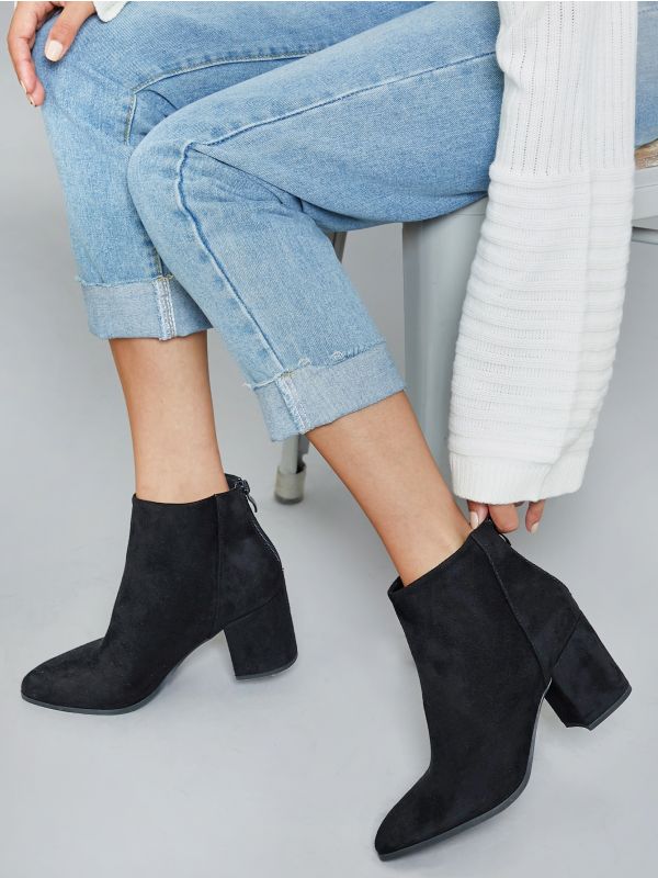 Faux Leather Zipper High Heel Ankle Booties