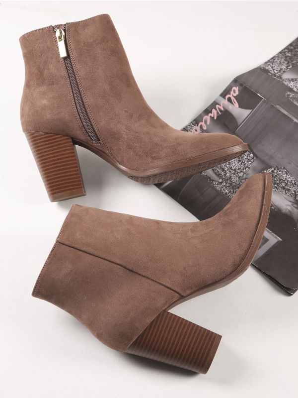 Pointed Toe Chunky Stacked Heel Ankle Booties