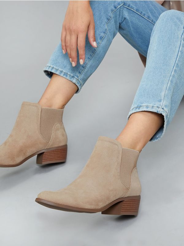 Faux Nubuck Low Heel Chelsea Booties