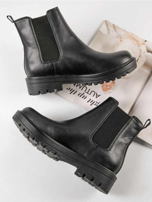 Faux Leather Low Heel Chelsea Booties