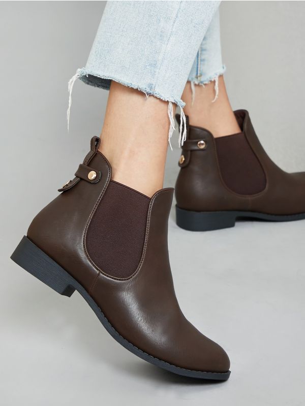 Round Toe Side Goring Ankle Booties