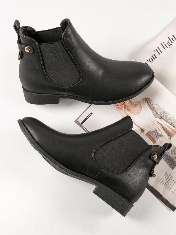 Round Toe Side Goring Pull On Chelsea Ankle Boots