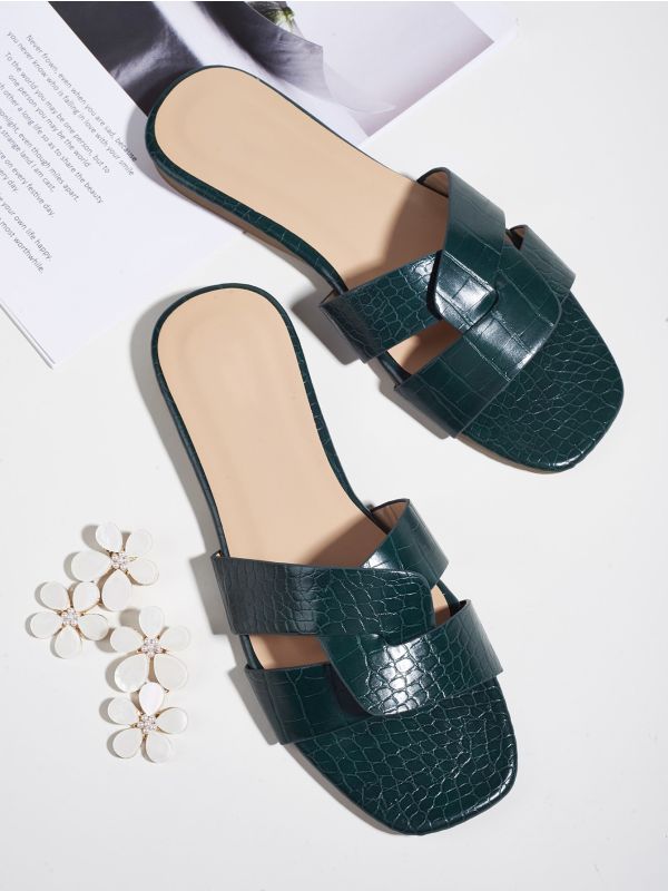 Croc Embossed Slide Sandals