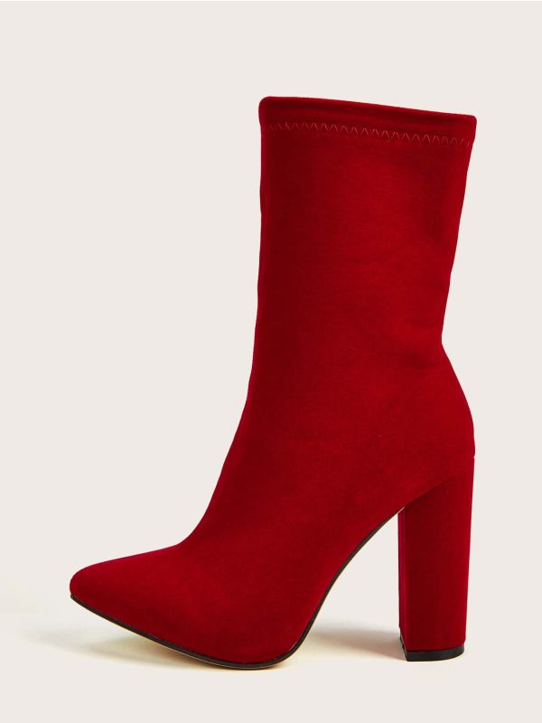 Point Toe Chunky Heeled Ankle Boots