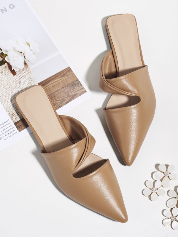 Cut Out Point Toe Flat Mules