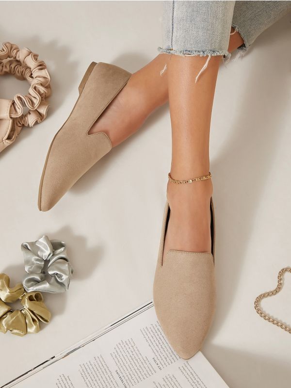 Faux Suede Pointed Toe Slip-on Flats