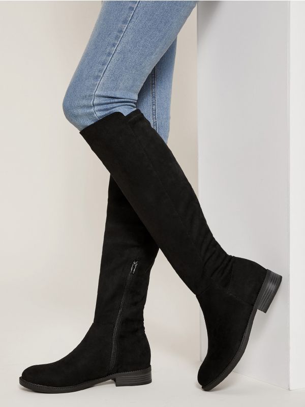 Faux Suede Over The Knee Low Heel Boots