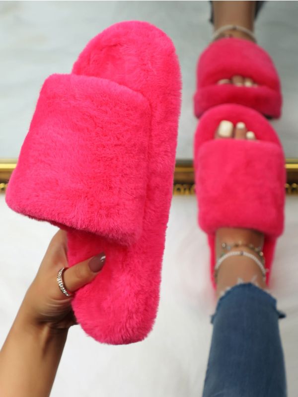 Open Toe Fluffy Slippers