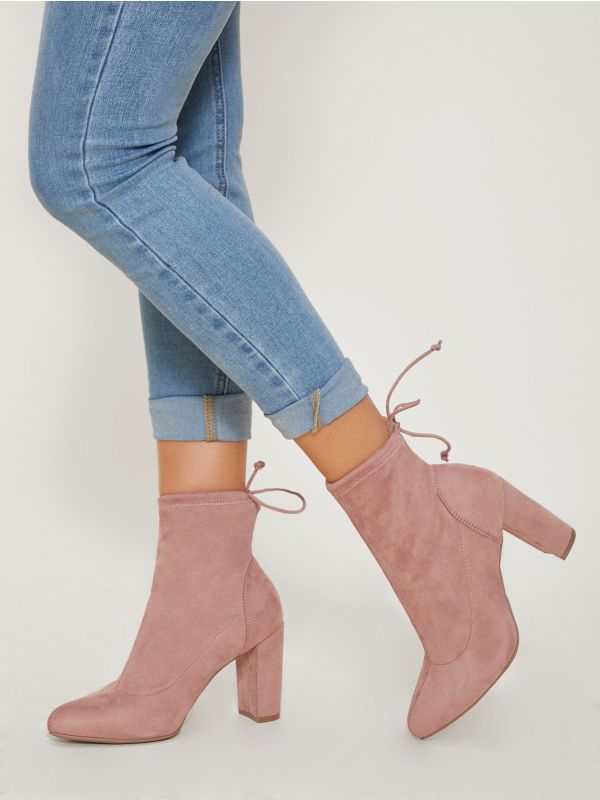 Faux Suede Knotted Self-Tie Ankle Boots