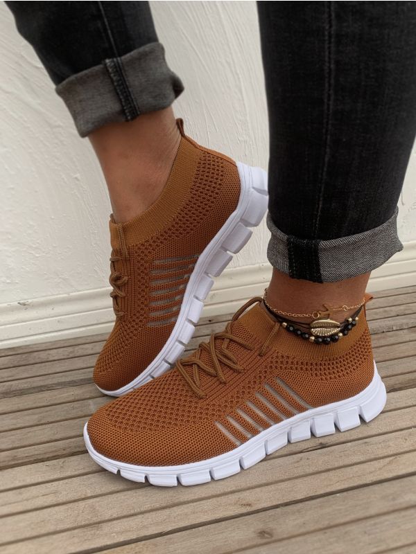 Lace Up Decor Mesh Panel Knit Sneakers
