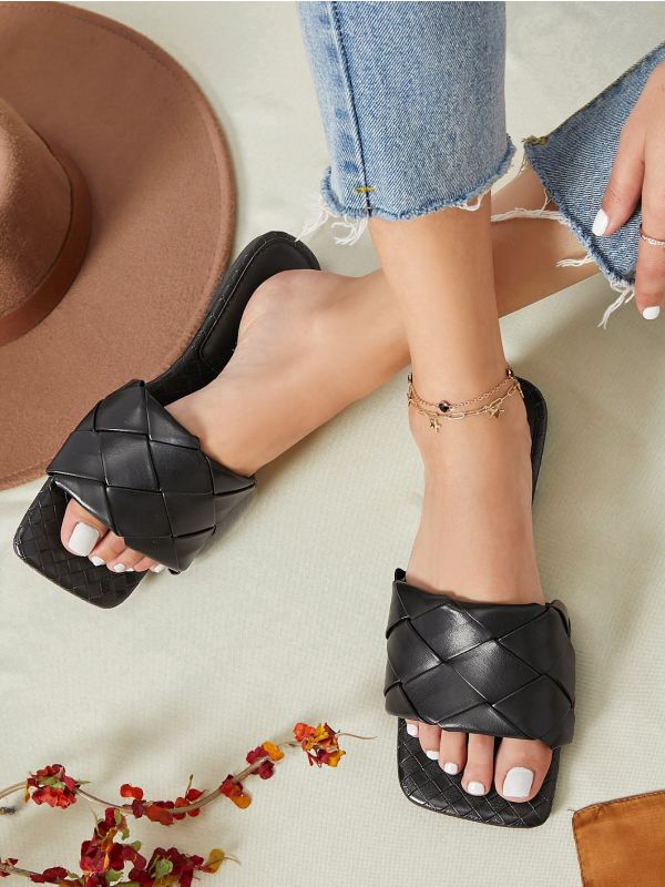 Faux Leather Braided Slide Sandals