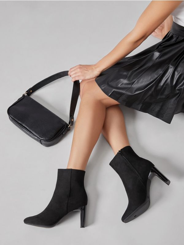 Faux Leather Zip-Up High Heel Boots