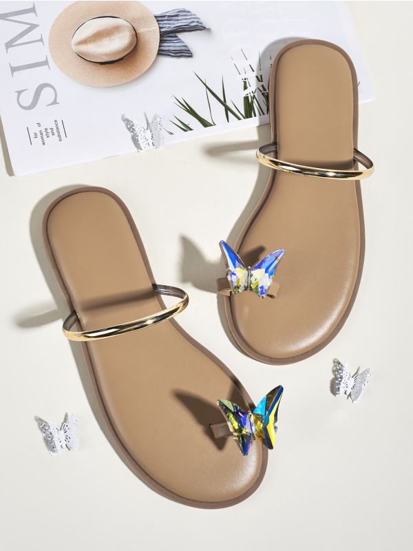 Butterfly Decor Toe Loop Slide Sandals