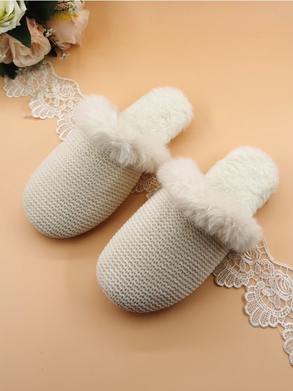 Textured Wide Fit Fluffy Slippers