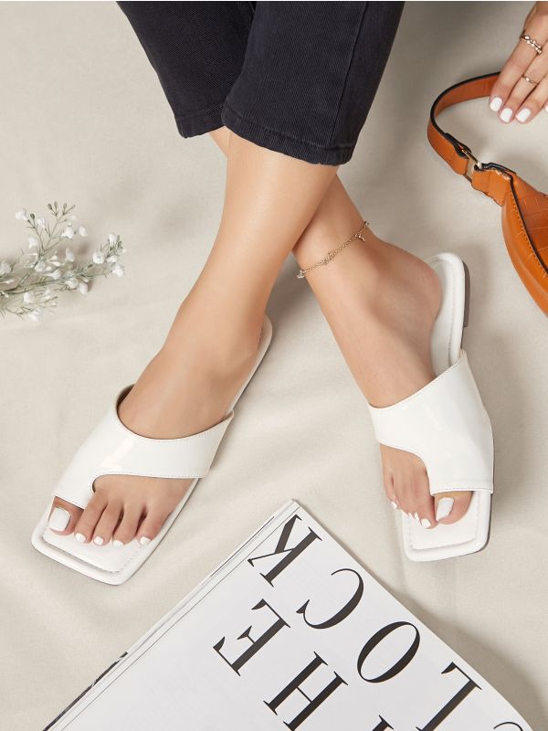 Toe-Ring Vegan Leather Slip-On Sandals