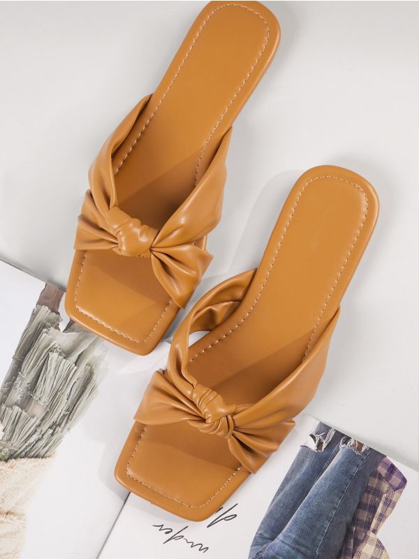 Faux Leather Knotted Strap Slip-On Sandals