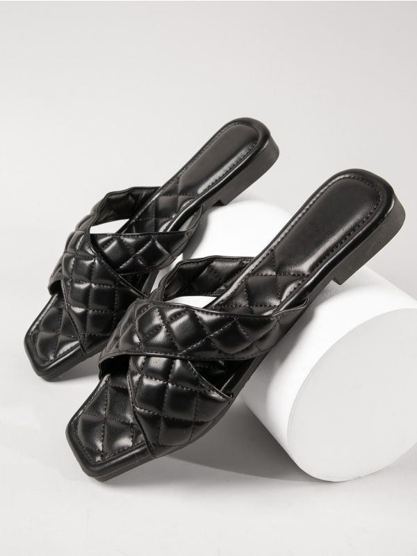 Faux Leather Padded Crisscross Vamp Sandals