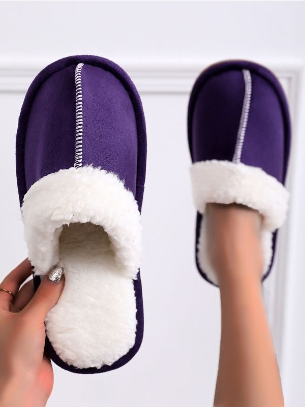 Stitch Detail Faux Shearling Lined Slippers