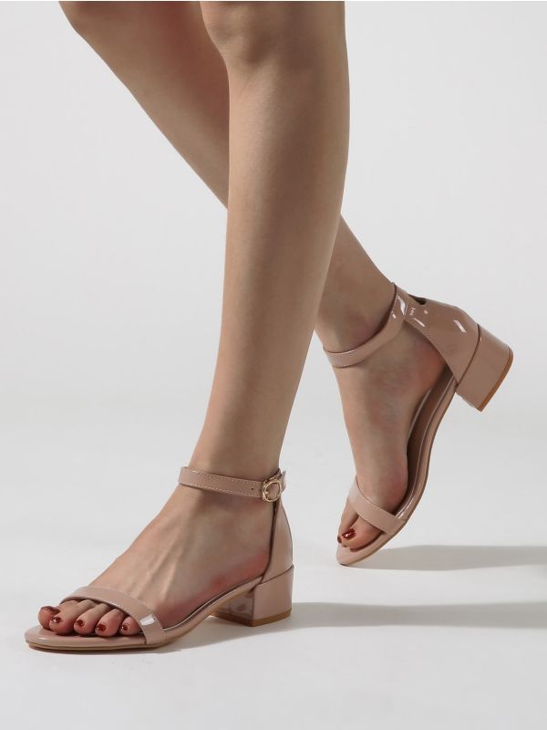 Open Toe Chunky Heeled Ankle Strap Sandals