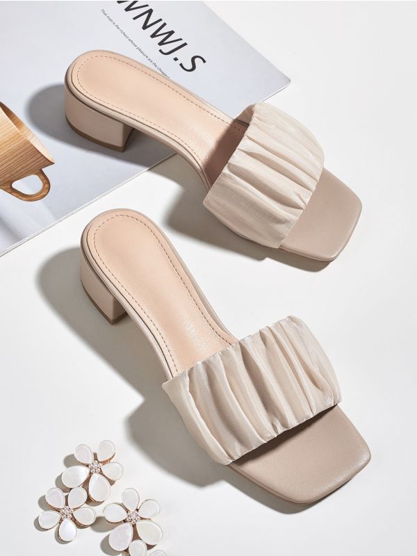 Open Toe Ruched Mule Sandals