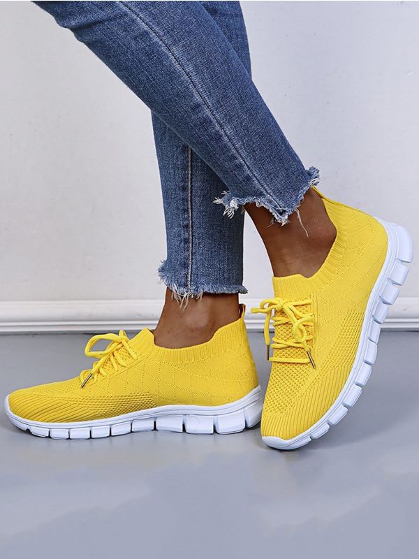 Minimalist Lace Up Decor Knit Sneakers