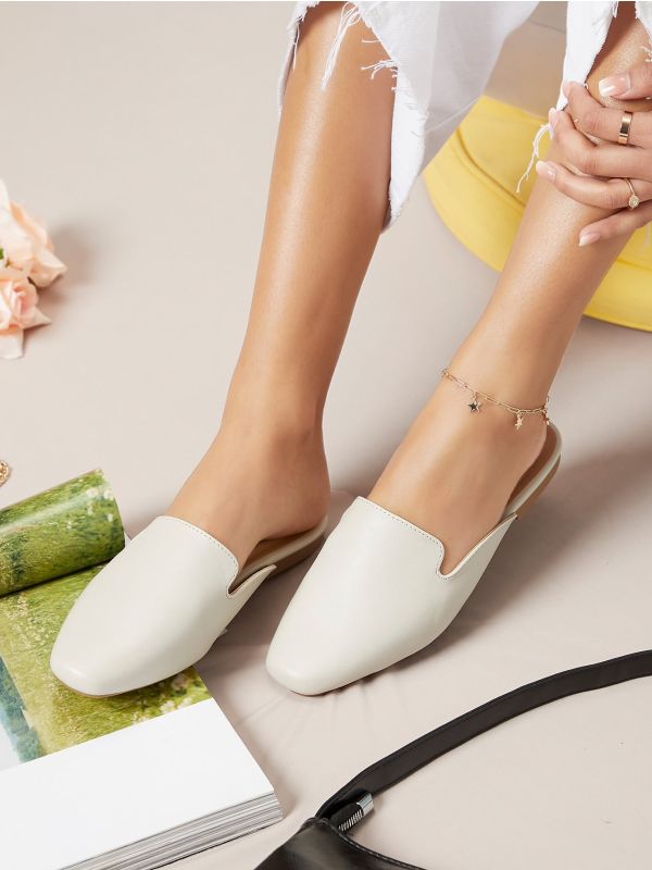 Faux Leather Notched Slip-On Mules