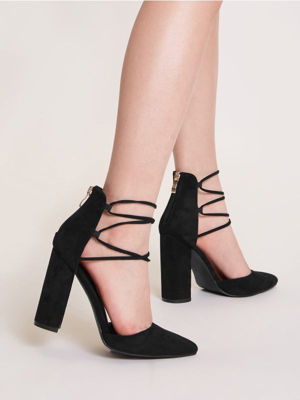 Point  Toe Strappy Zip Back Pumps