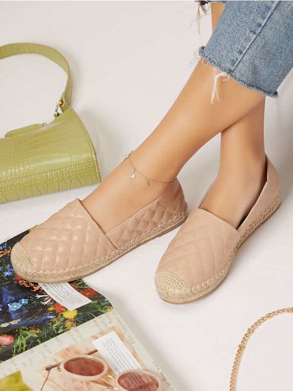 Quilted Padded Pleather Espadrille Flats