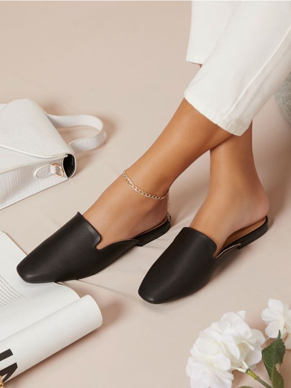 Pleather Notched Slip-On Mules