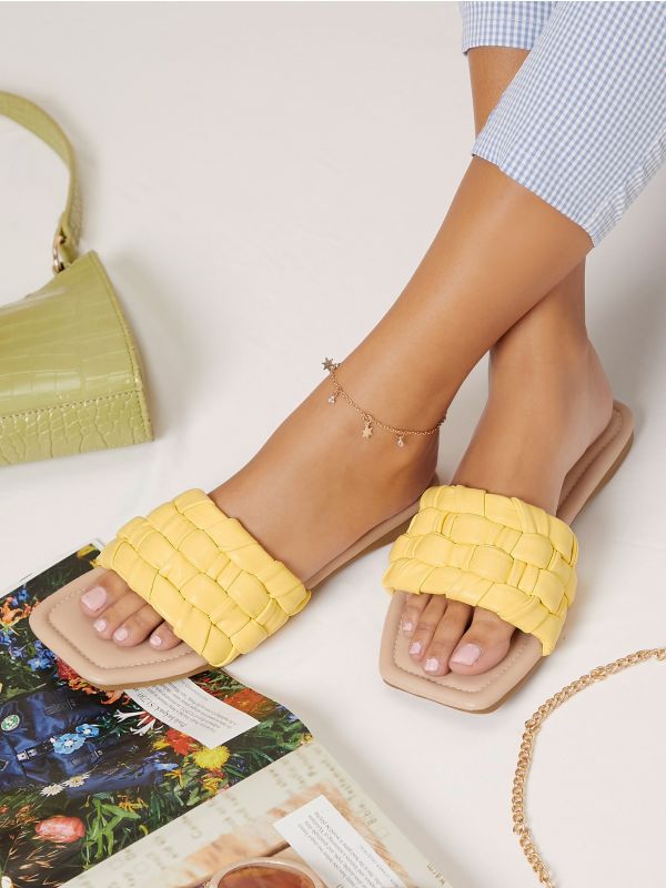 Fake Leather Textured Strap Slide Sandals