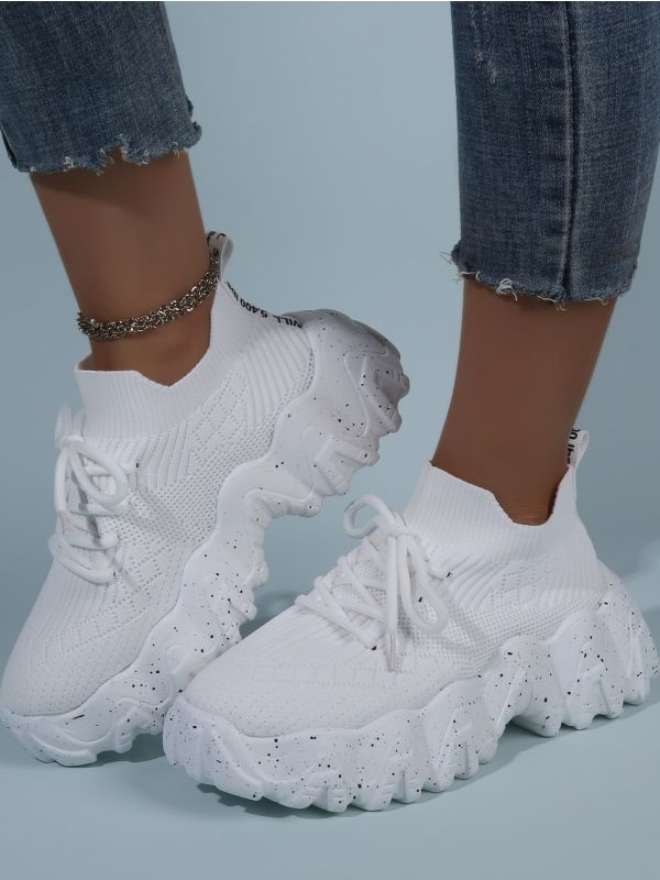 Lace Up Decor Knit Chunky Sneakers
