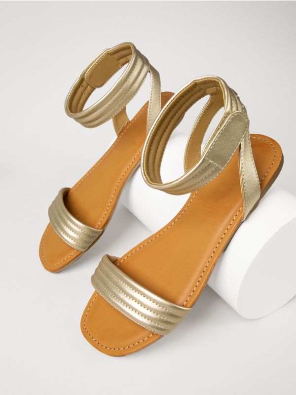 Puffy Ankle Strap Vegan Leather Sandals