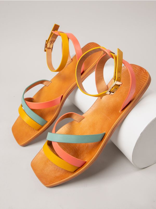 Multicolored Leather Strappy Sandals