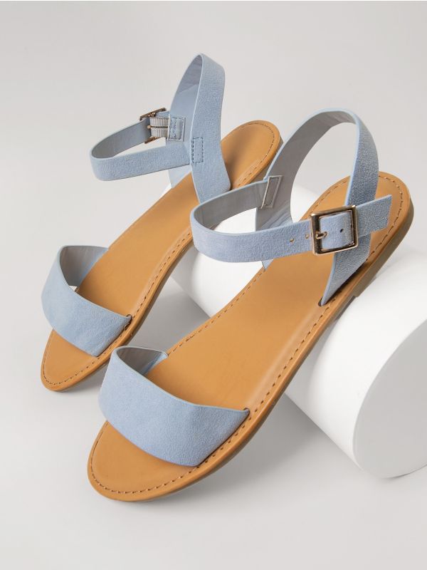 Open Toe Buckled Ankle Flat Sandals