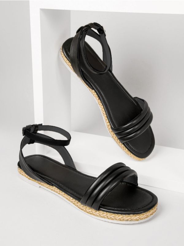 Puffy Faux Leather Ankle Strap Sandals