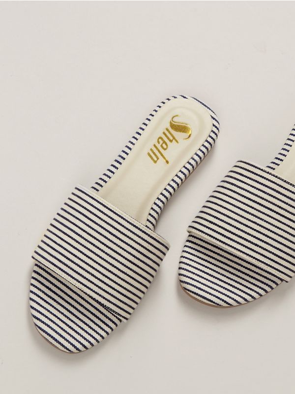 Striped Wide Band Slide Sandals