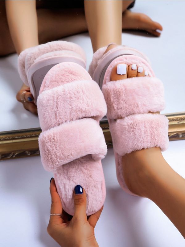 Double Band Fluffy Slippers