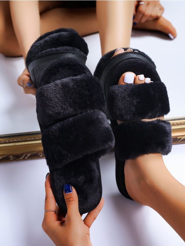 Double Band Fluffy Slippers
