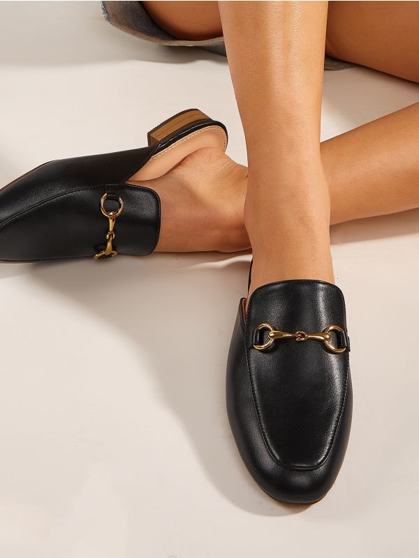 Metal Decor Loafer Mules