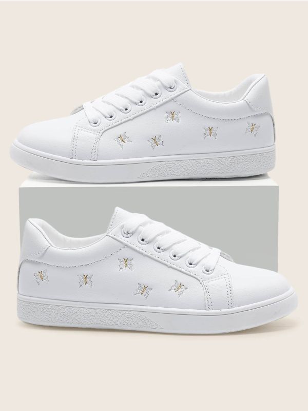 Minimalist Butterfly Embroidery Lace-up Front Skate Shoes