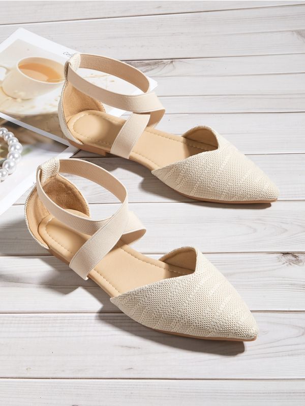 Point Toe Knit Ankle Strap Flats