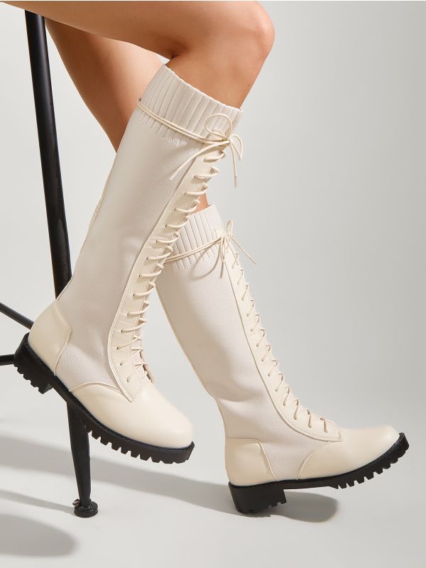 Minimalist Lace-up Front Sock Boots