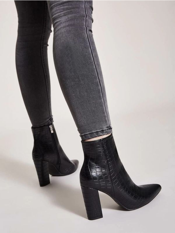 Croc Embossed Chunky Heeled Boots